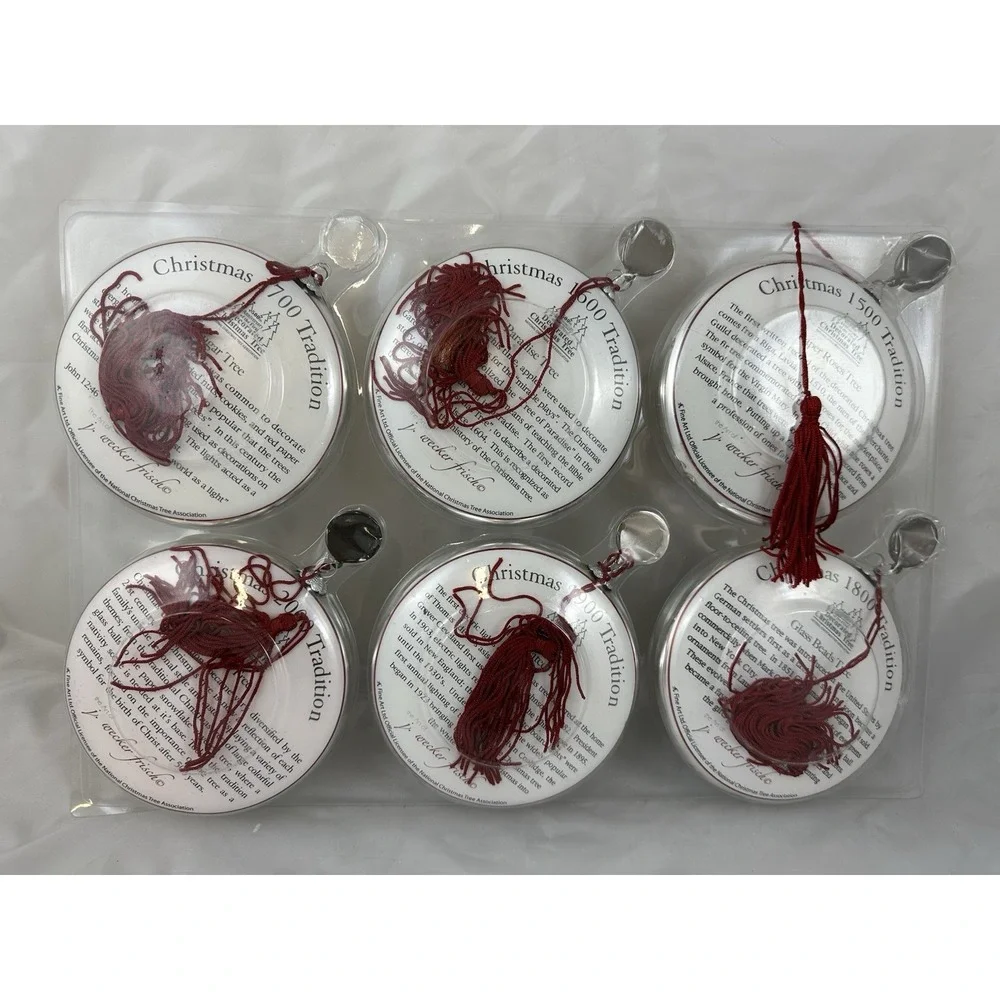 Christmas Tradition Ornaments Vtg Trees Set Of 6 J Wecker Frisch Artist